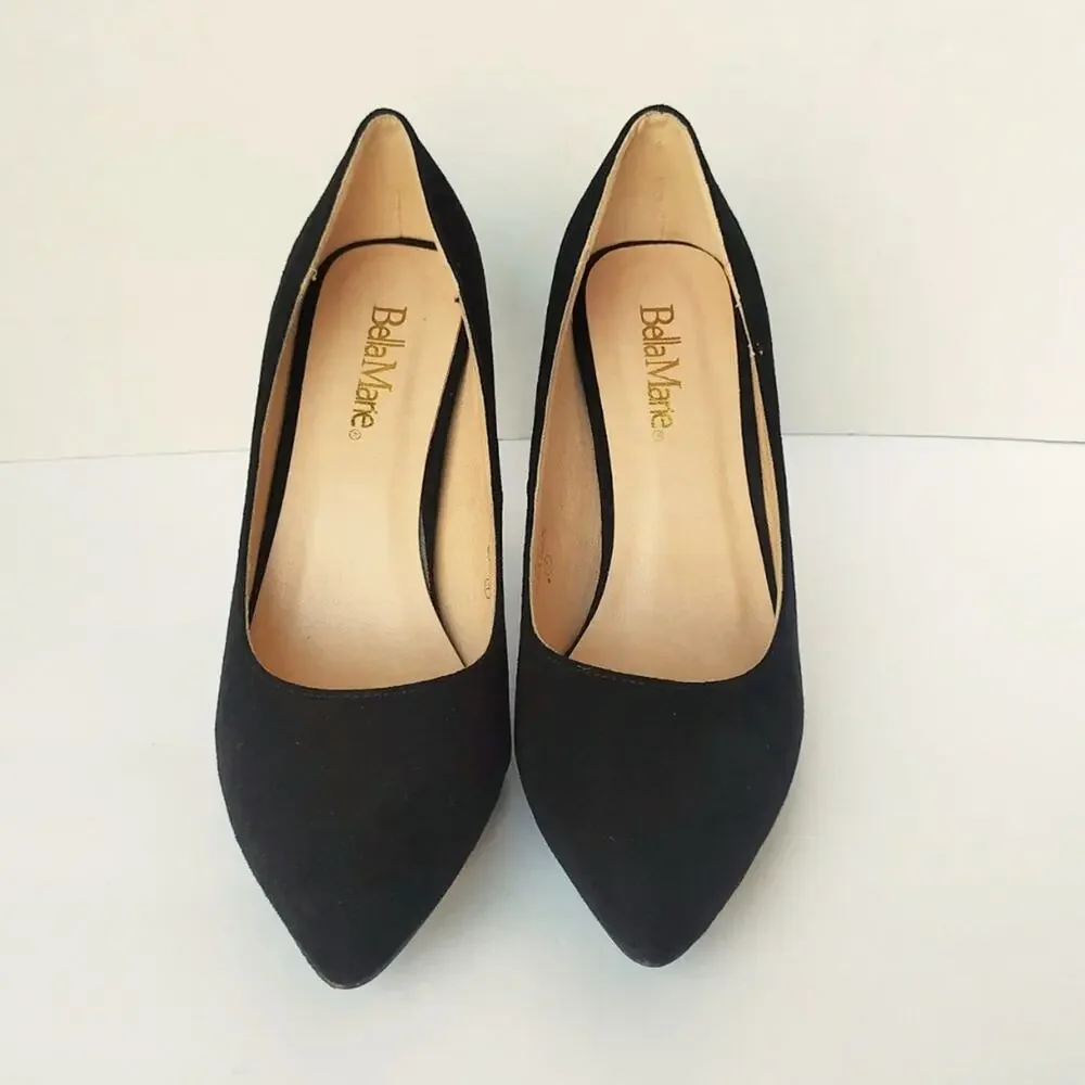 Bella Marie Black Suede Pointed Toe Heels